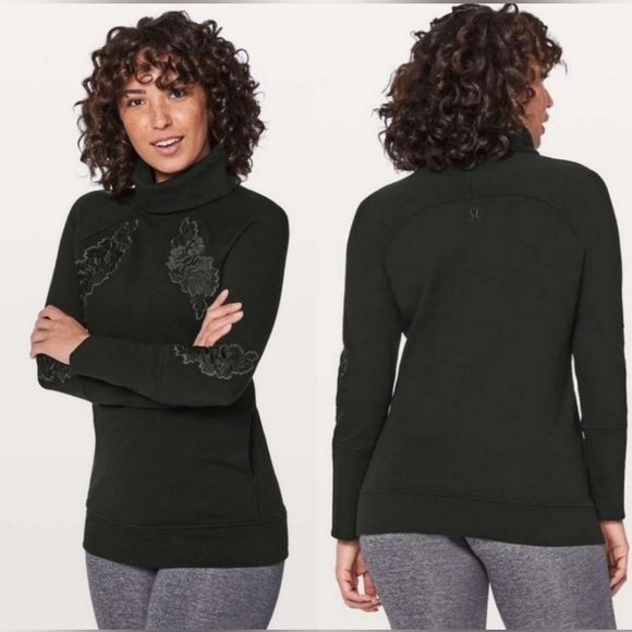 Lululemon Cotton Terry Embroidered Floral Patches To You Tunic In Black Size 4 - Picture 13 of 13